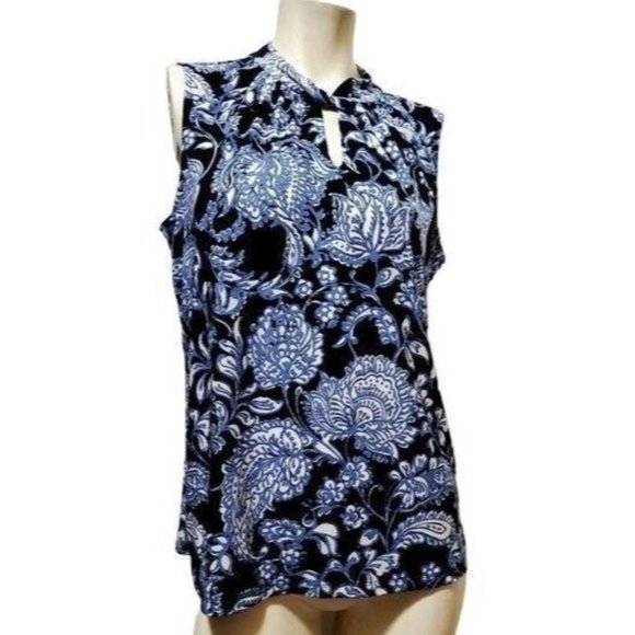 Tommy Hilfiger Tops - Tommy Hilfiger High Top Women Blue Sleeveless Stretch Size Medium  Floral